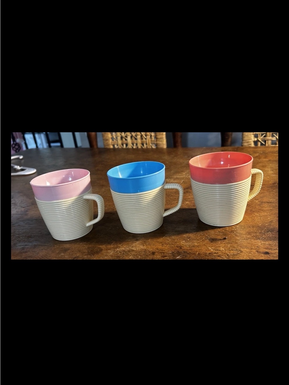 Vintage Set of 3 Raffia Ware Thermo-Temp Coffee Cups USA